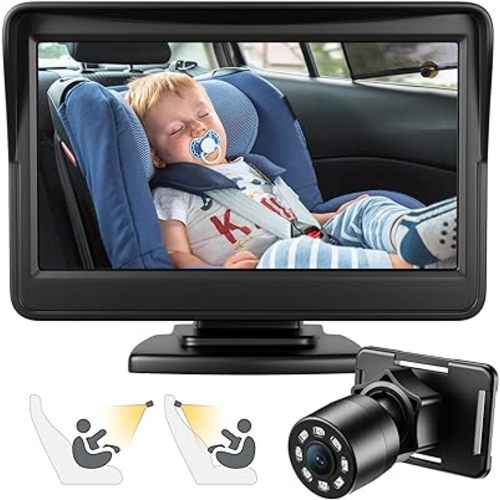 FEISIKE Car Baby Camera, 4.3'' HD Infrared Night Vision Function Baby Car Camera Display, Backseat Car Camera for Baby with 150° Wide View & 360° Rotatable Easy Installation in 5 Mins Baby Car Mirror