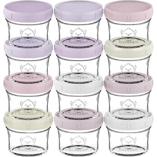 KeaBabies 12pk 4oz Glass Baby Food Containers with Lids - Leak-Proof, Microwavable Small Glass Jars, Baby Purees & Toddler Snack Storage Containers, BPA-Free, Dishwasher & Freezer Safe (Lilac)