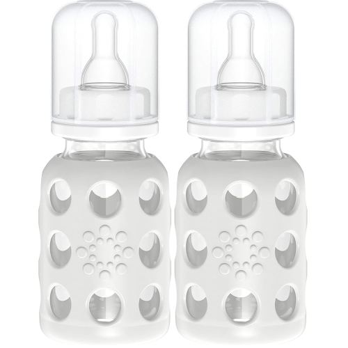 Lifefactory 4-Ounce BPA-Free Glass Baby Bottle with Stage 1 Nipple and Protective Silicone Sleeve, Stone Gray (Pack of 2)
