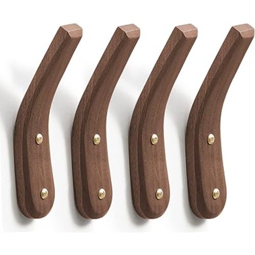 COCOYA 4Pack Wood Hooks Wall Mounted, Minimalist Easy Install Natural Real Walnut Cute Mid Century Modern Simple Rustic Boho Home Foyer Entryway Decor, for Hanging Hat Cap Bag Coat Towel Clothes