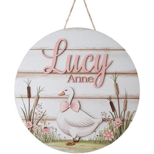 Personalized Name Sign for Nursery, Pink Goose Sign for Baby Door Decor, Newborn Gifts for Girl, Girls Nursery Wall Bedroom Decorations, Mother's Day Gifts for New Mom Dad Gift