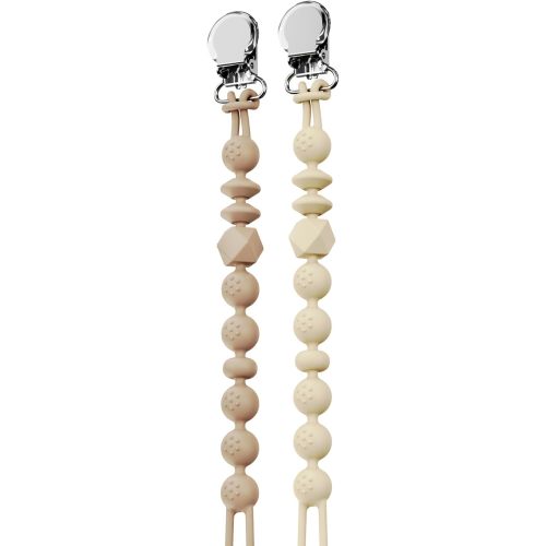 Silicone Pacifier Clip Holder for Baby, Textured Binky Holder Pacifier Strap with Clip Keep Pacifiers, Teethers, Teething Toys in Place(Toast&Buttercream) 2-Pack