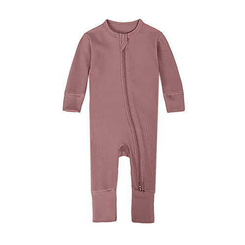WIBACKER Baby Boy Girl Ribbed Pajamas with Mittens Bamboo Viscose Sleepers 2 Way Zipper Long Sleeve Pjs