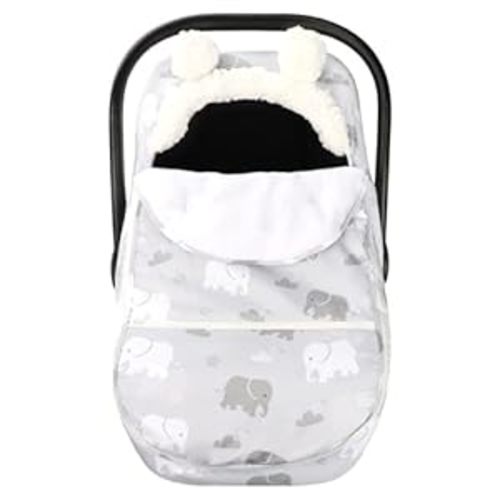 Carseat Cover Boys, Winter Cozy & Warm Cover, Elephant Baby Car Seat Cover, Infant Car Seat Canopy, Ultra-Soft Breathable Protect Baby from Cold Wind, Zipped Removable Design