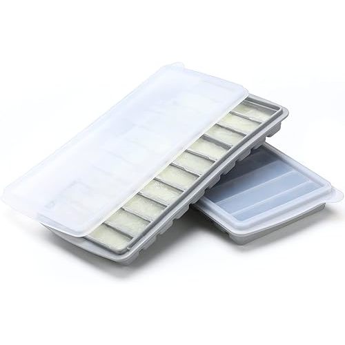 Eaasty 2 Pieces Breastmilk Storage Container Baby Food Milk Silicone Freezer Trays with Lid Breastmilk Freezer Tray Organizer Ice Trays Silicone Storage Bag Tray 10-1 oz Bars(Gray)