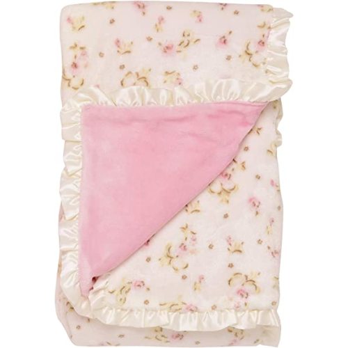 Little Me 2-Ply Reversible Appliquéd Luxe Baby Blanket with Satin Binding (Vintage Rose, 30"x40")
