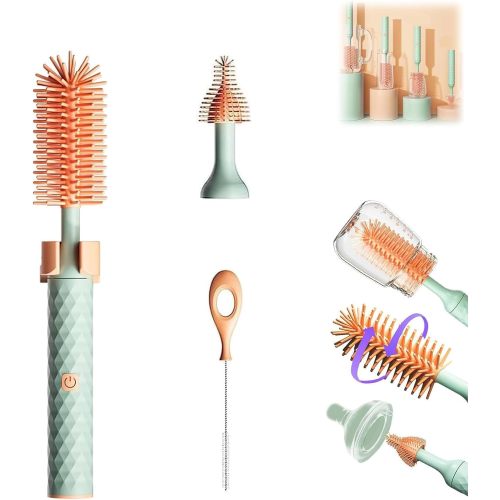 Electric Baby Water Bottle Brushes for Cleaning, Rechargeable Electric Bottle Brush with Straw Cleaner, Water Bottle Cleaning Kit, Nipple Brush, 1200mAh Brush Cleaner, Green