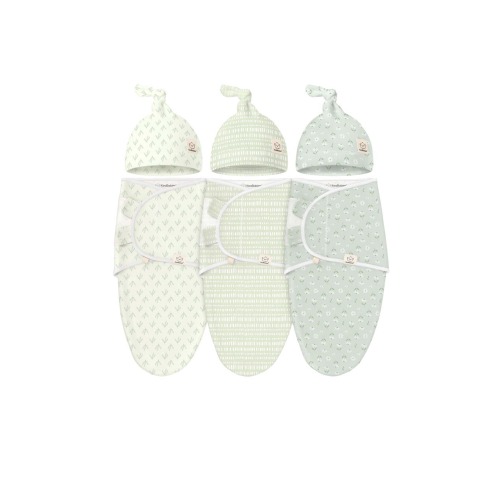 3-Pack Soothe Swaddle Wraps with Knot Hats, Medium, Leafy Color