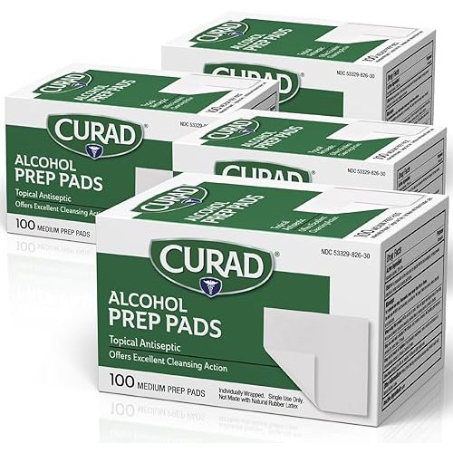 CURAD Alcohol Prep Pads (Pack of 4 Boxes) | 400 Pieces of Medium Isopropyl Alcohol Wipes Individually Wrapped | First Aid Alcohol Swabs for Cuts & Scrapes | Medical Alcohol Pads for General Cleansing