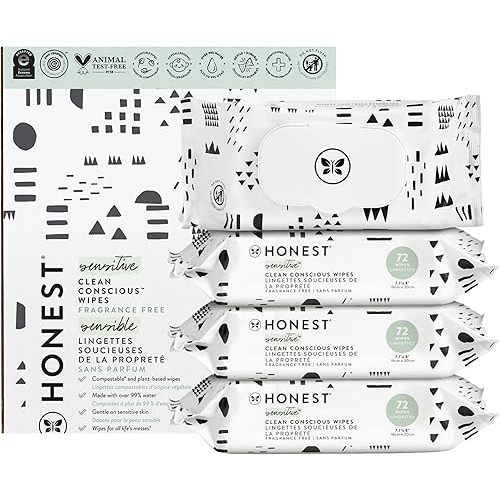 The Honest Company Clean Conscious Multi-Use Wipes | Hypoallergenic + Unscented for Sensitive Skin | Over 99% Water, Compostable, Plant Based, Baby Wipes | Pattern Play, 288 Count