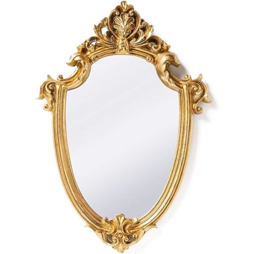 Funerom Vintage 16.9 x 11.8 inch Decorative Wall Mirror Gold Shield Shape