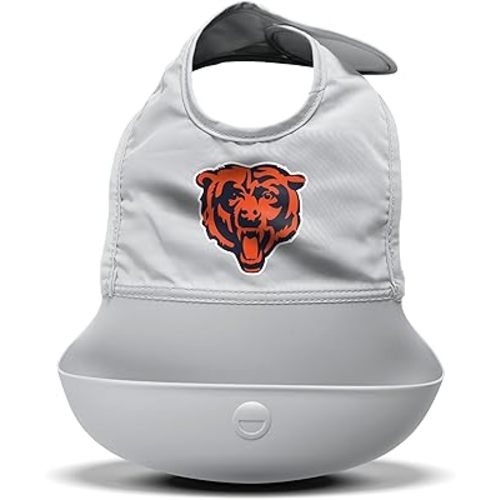 Smilo Silicone Bib - Officially Licensed NFL Fabric & Silicone Baby Bib with Crumb Catcher for Babies and Toddlers
