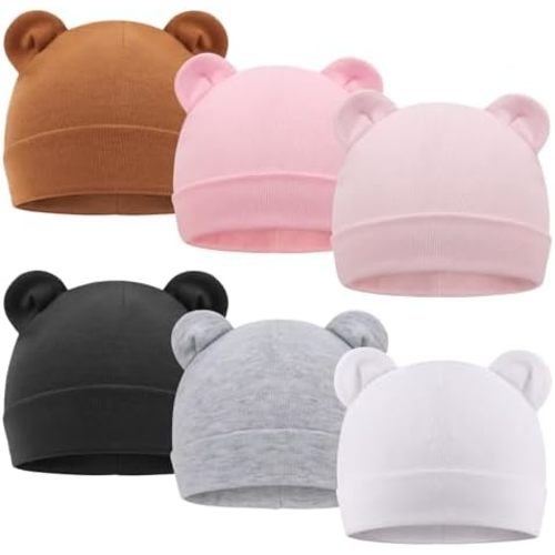 DRESHOW BQUBO 6 Pack Baby Beanie Hats for Unisex Infant Toddler Cotton Beanie Newborn Hospital Hat for Boys Girls 0-6 Months