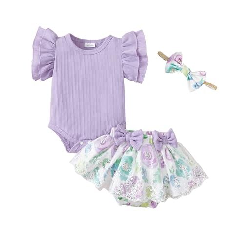 Mioglrie Preemie Clothes Girl Newborn Girl Outfits Infant Baby Girl Clothes Summer Romper Dress Shorts Set