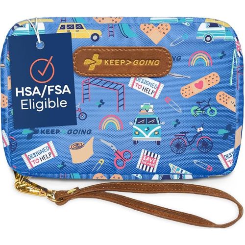 KeepGoing Kids First Aid Kit - 130 Pc. Kit for Car, Home, Purse & Diaper Bag - Latex-Free Bandages - TSA-Approved Travel Size - Signature