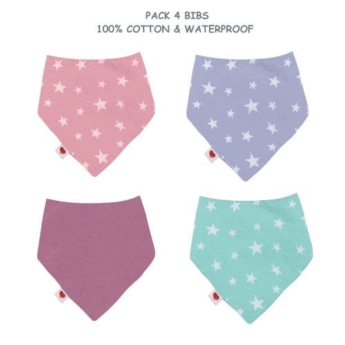 Amamantas Baby Girl Adjustable Fit Cotton and Waterproof Bandana Bibs, 4 Pack - Pink, Newborn