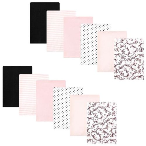 Hudson Baby Infant Girl Cotton Flannel Burp Cloths Bundle, Pink Bows, One Size