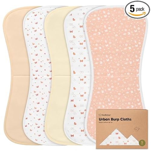 Organic Burp Cloths Baby Boy & Girl, 5-pack Cotton Burp Rags (Butterflies) | Super Absorbent Cotton Burping Cloths for Babies, Soft, Plush, Newborn, Infant Towels, Milk Spit Up Rags, Large 21x10