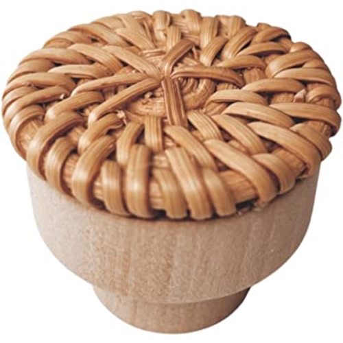 6pc Boho Rattan Knobs for Dresser, Drawers, Cabinet; Handmade Boho Wicker Woven Decorative Pulls Handles Home Decor Boho Wood Furniture (Caramel)