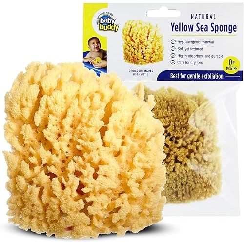 Baby Buddy Natural Yellow Sea Sponge, Newborn Bath Time Essential, Soft and Gentle for Tender Skin, Hypoallergenic and Biodegradable, 1 Pack