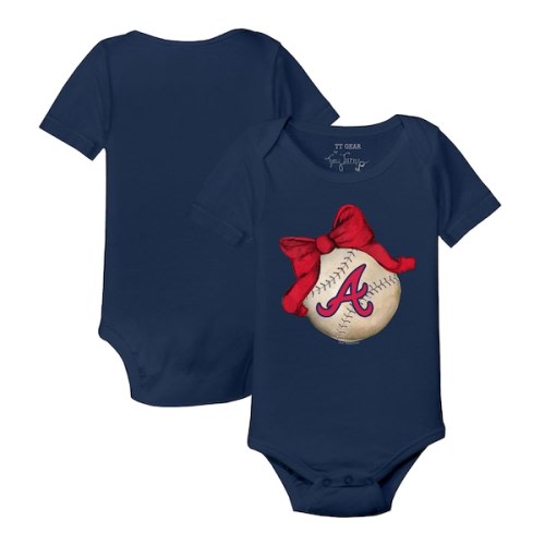 Atlanta Braves Tiny Turnip Infant Baseball Bow Bodysuit - Navy