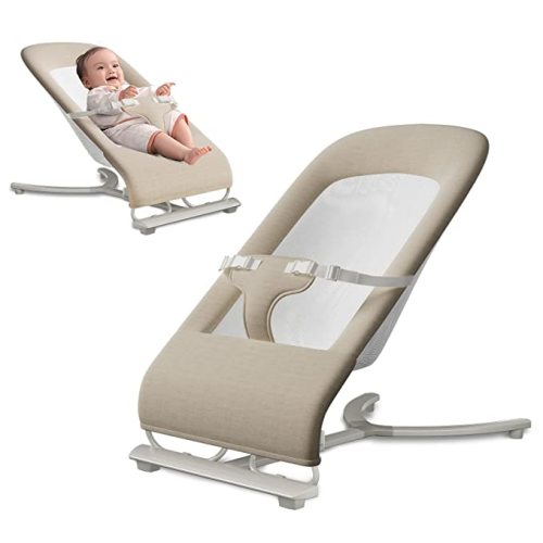 Amazon.com : Baby Bouncers for Infants, Portable Bouncer Seat for Babies, Portable Baby Rocker with 3-Point Harness, Portable Rocker with Mesh Fabric and Babies Soothing Vibrations (Khaki) : Baby