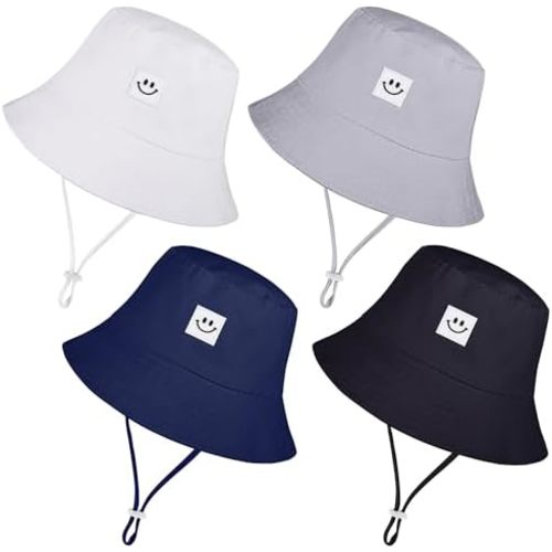 Cooraby 4 Pack Baby Sun Hat Breathable Smile Bucket Hat Toddler Sun Protective Bucket Hat Adjustable Cap for Baby Girl Boy
