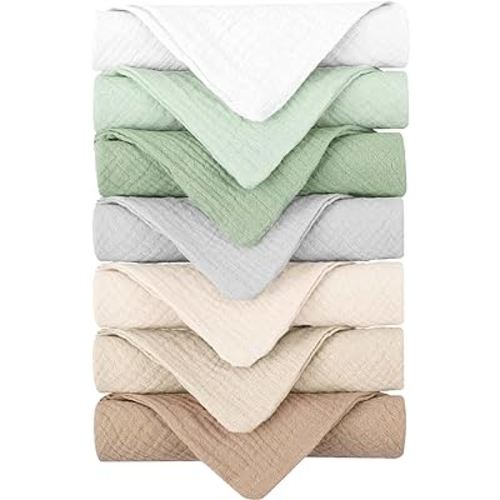 Konssy Baby Muslin Washcloths 7 Pack -100% Cotton Baby Bath Towels, Soft Baby Wash Cloths and Absorbent Burp Cloths for Newborn Kids Girls and Boys, 11x11 inches