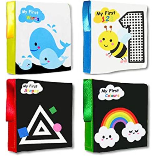 4 Crinkle Book Baby Toy High Contrast Black and White Newborn Book Soft Cloth Book Touch and Feel Sensory Fabric Book Soft Tip Book Early Education Learning Books Toy for 3 6 12 Months