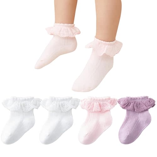 Zumou Toddler Lace Socks Girls Ruffle Eyelet Frilly Princess for Baby Little Kids