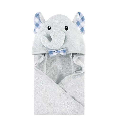 Hudson Baby Unisex Baby Cotton Animal Face Hooded Towel, Gingham Elephant, One Size