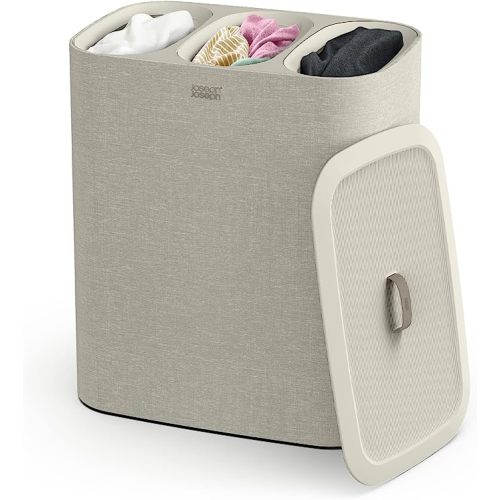 Joseph Joseph Tota - Trio 90-liter Laundry Hamper Separation Basket with lid, 3 Removable Washing Bags with Handles- Ecru