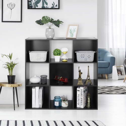 HomGarden Modern 3-Tier 9 Cubicle Shelf, Durable Wood Bookcase with Back Panels -
