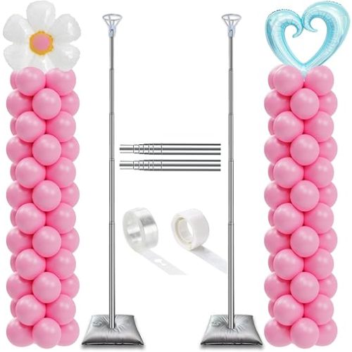 Balloon Column Stand Set of 2, Adjustable 7 Feet Ballon Arch Stands with Bases for Floor, Tall Baloon Tower Pillar Assembly Kit for Halloween, Birthday, Party Decorations