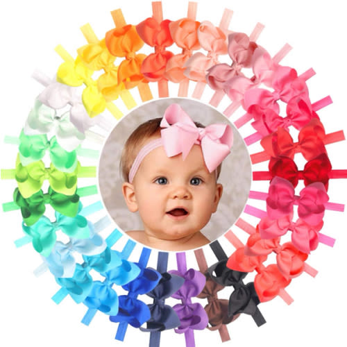 CÉLLOT Baby Girls Headbands Grosgrain Ribbon 4.5" Hair Bows Headband Big Bow Hair Bands for Toddler Pack of 30