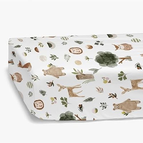 HawSkgFub Boho Woodland Animal Fitted Standard Crib Sheet for Baby Boy Girl, Neutral Forest Bear Deer Fox Toddler Mattress Cover, Soft Breathable Stretchy Nursery Bed Sheets Decor Kids Gift 52" x 28"