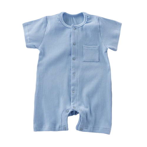 Loopsun Romper, Children's Solid Breathable Cotton Jumpsuit Summer Clothes Boys Girls Round Neck Short Sleeve Rompers Light Blue 6-9 Months