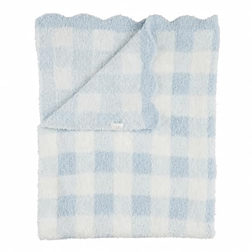 Mud Pie Blue Gingham Chenille Blanket, Soft Baby Blanket for Nursery, Stroller and Shower Gift