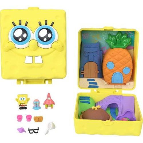 Polly Pocket Micro Dolls and Playset, SpongeBob Partnership Compact with Patrick Doll, 7 Accessories