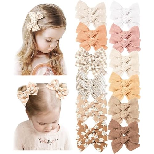 Niceye 24 PACK Baby Girl Hair Clips Set, Hair Bows Barrettes Handmade Accessories Alligator Clip for Babies Infant Toddlers Kids in Pairs