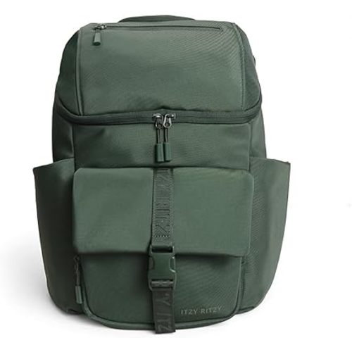 Itzy Ritzy Belong Bucket Backpack – Lightweight Diaper Bag Backpack Featuring 16 Pockets, Bucket Top Opening, Stroller Straps & Changing Pad – Organized and Stylish Everyday Family Backpack (Green)