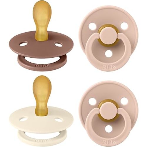 BIBS Colour Pacifier with Symmetrical Nipple| Natural Rubber Baby Pacifier | Set of 4 BPA-Free Soothers | Made in Denmark | Blush Mix| Size 0-6 Months