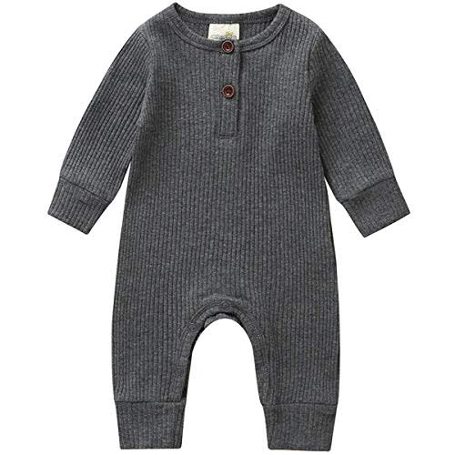 Kuriozud Newborn Infant Unisex Baby Boy Girl Button Solid Romper Bodysuit One Piece Jumpsuit Outfits Clothes