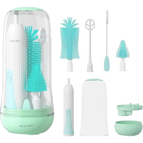 Electric Bottle Brush Cleaner, Rechargeable Electric Baby Bottle Brush, Automatic Bottle Cleaner Kit, Waterproof Multi-Purpose Cleaning Brush, Green