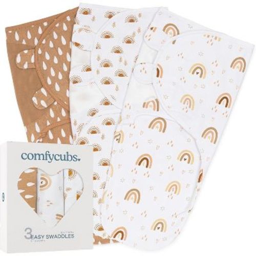 Swaddle Blankets for Baby Girl & Boy 3 Pack Sleep Sack Velcro by Comfy Cubs (Large 3-6 Months, Stone, Nomadic Blue, Azul)