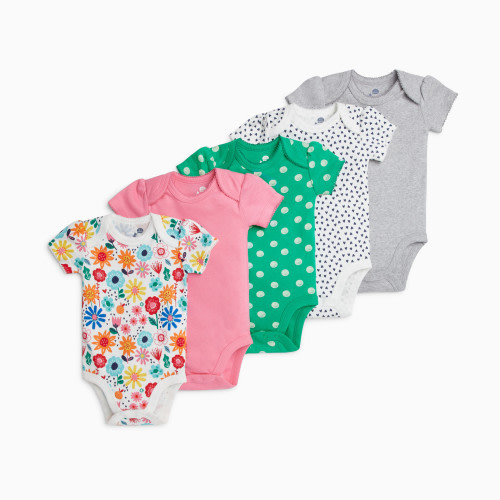 Small Story Organic Cotton Short Sleeve Print Mix Bodysuit (5 Pack) - All Over Hearts, 0-3 M