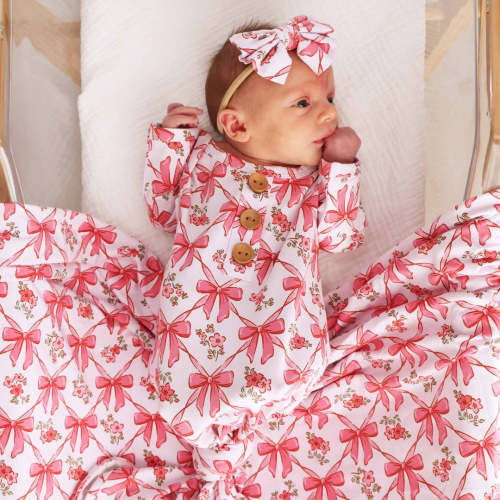 Bow Besties Newborn Baby Knot Gown & Hat Set