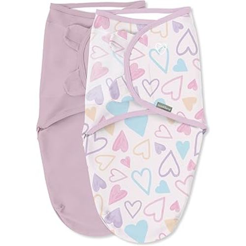 SwaddleMe by Ingenuity Original Swaddle, 100% Cotton, Improves Sleep & Calms Startle Reflex, 0-3 Months, 1.0 TOG, 2-Pack, Baby Swaddle Blanket - I Heart You