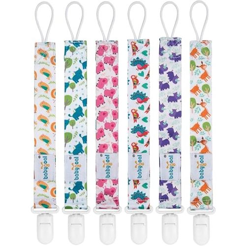 Babygoal Animal Pacifier Clips, 6 Pack Binky Paci Holder and Leash for Boys and Girls Fits for Most Pacifier, Binkie Styles & Baby Teethers & Toys and Gift 6PB04