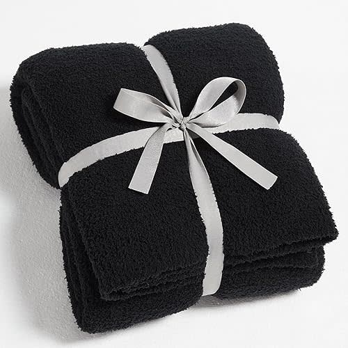 CYMULA Knit Throw Blanket for Couch Black-Super Soft Lightweight Plush Fuzzy Fluffy Cozy Blankets and Throws for Sofa Bed, 50x60 inches